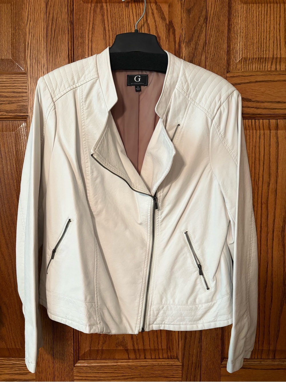 G.I.L.I. White Faux Leather Asymmetric Zip Jacket